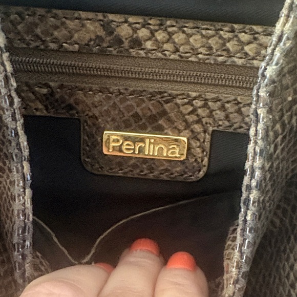 Perlina Tan and Brown Snakeskin leather Shoulder Bag - Picture 2 of 9